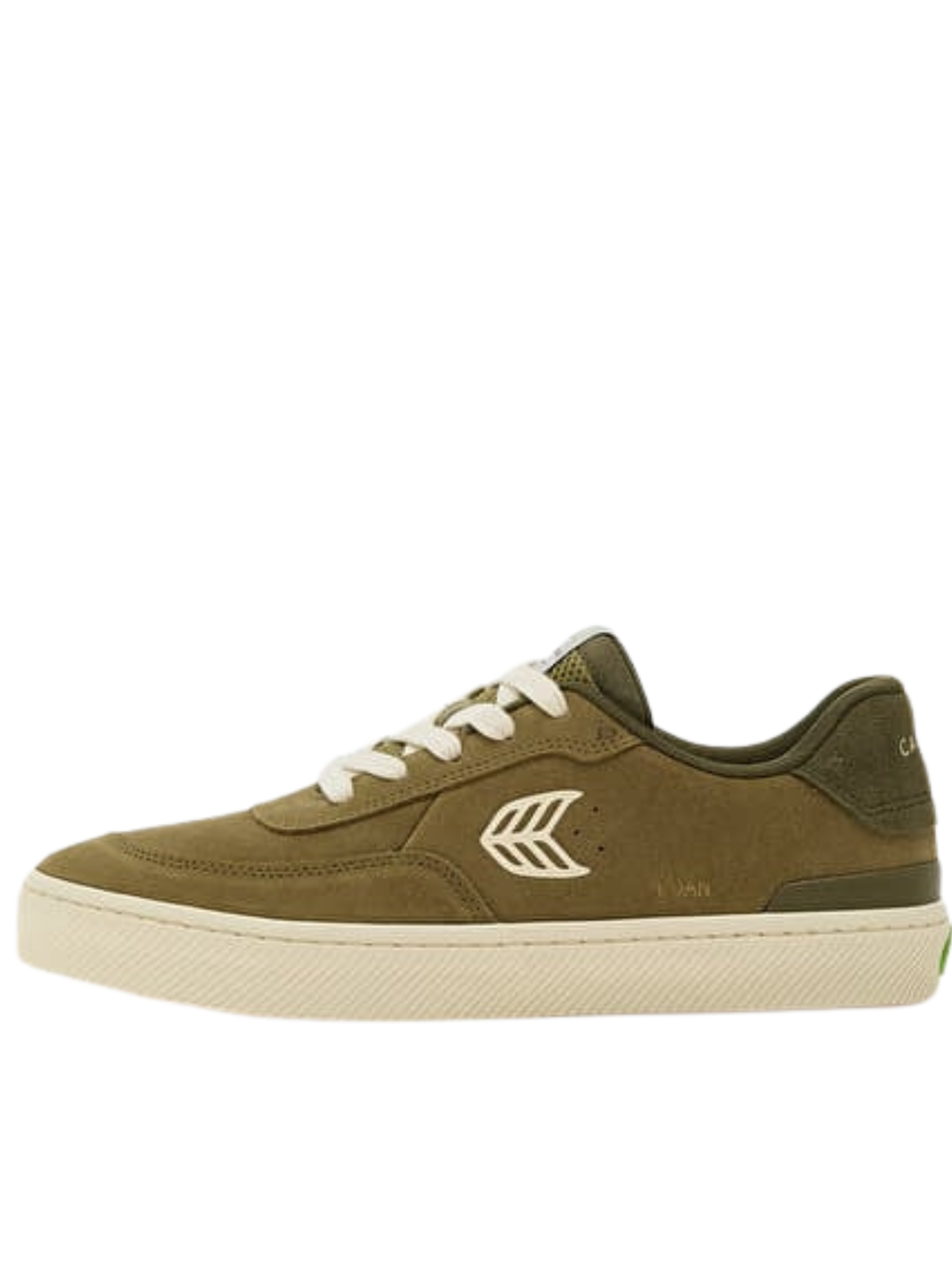 Cariuma Luan Pro Shoes | Olive Green Suede Ivory Logo Burnt Olive