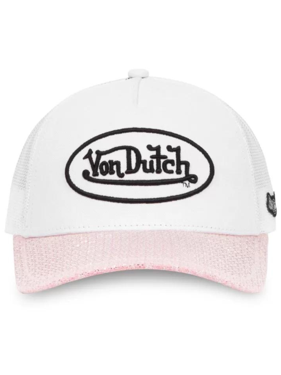 Von Dutch Shiny Trucker Cap - White and Pink