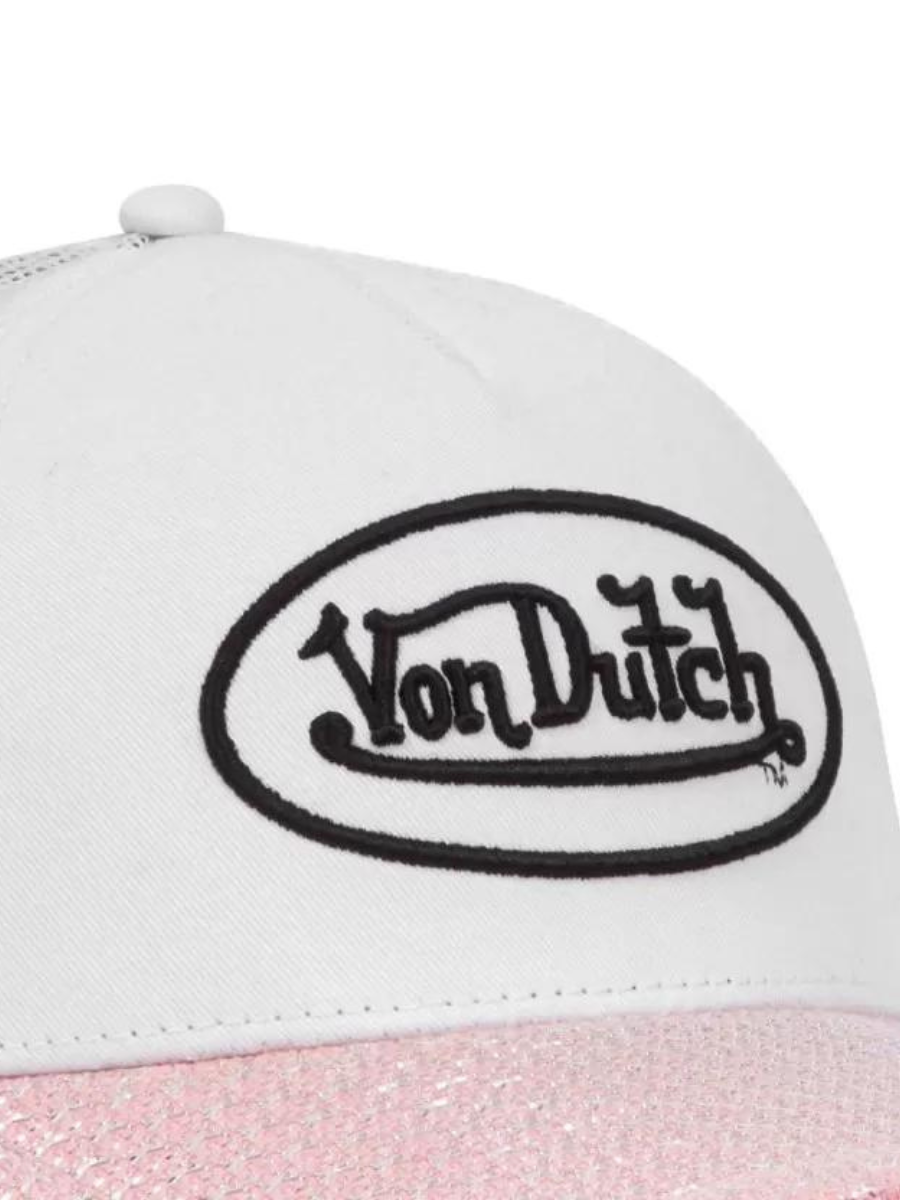 Von Dutch Shiny Trucker Cap - White and Pink