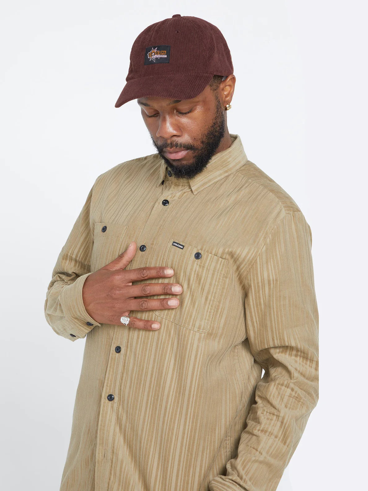 Camisa de pana Volcom V Ent Fat Tony - Khaki | Camisas de hombre | Camisas manga corta | Volcom Shop | surfdevils.com