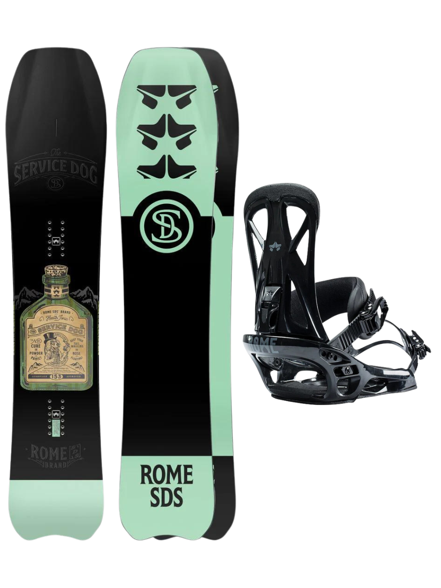 Pack snowboard: Rome Service Dog 153 + Rome United | Packs Snowboard: Tabla + Fijación | Snowboard Shop | surfdevils.com