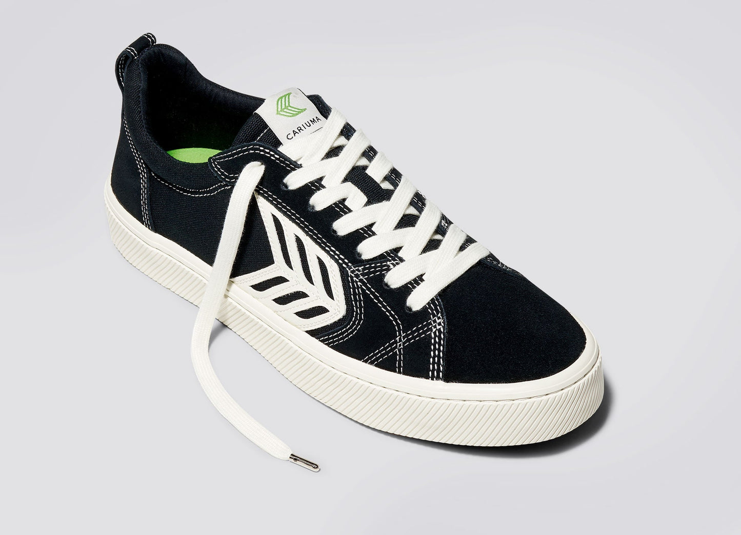 Cariuma Catiba Pro Skate Black Suede and Canvas Contrast Thread Ivory