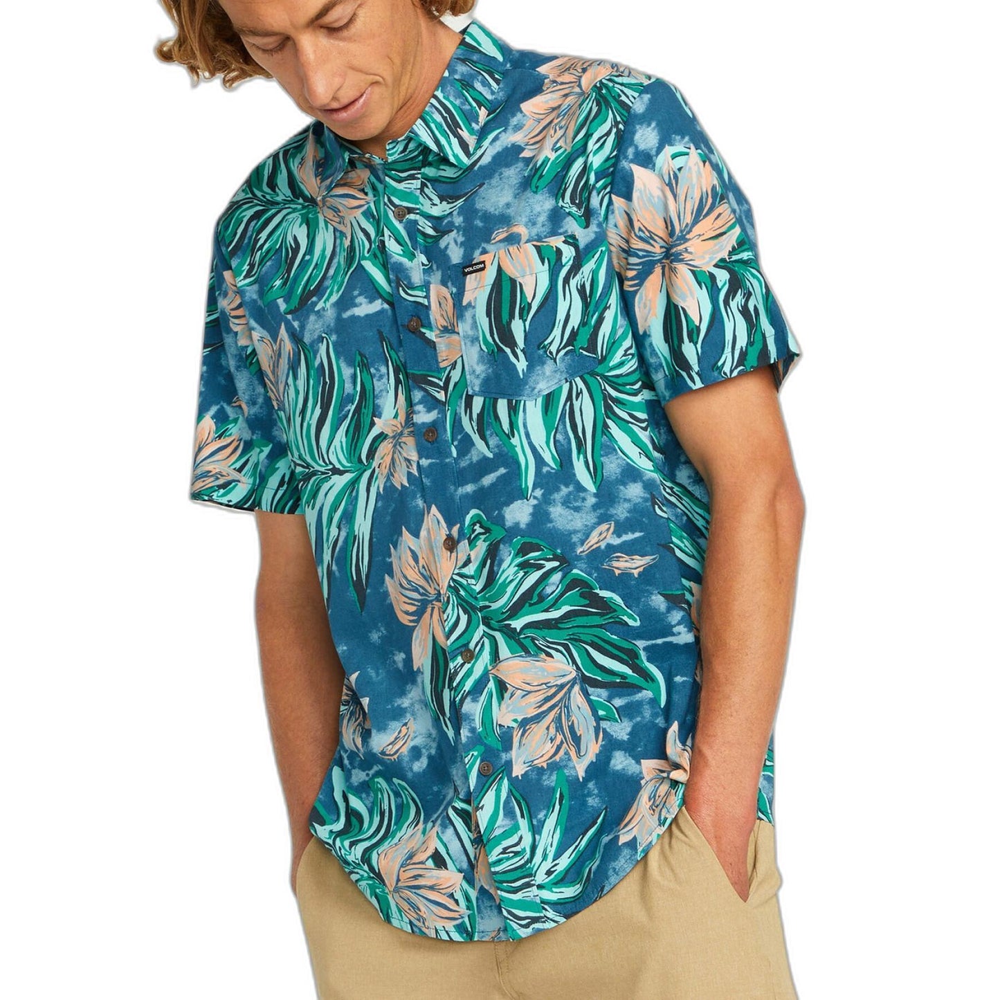 Camisa Volcom Marble Floral - Aged Indigo