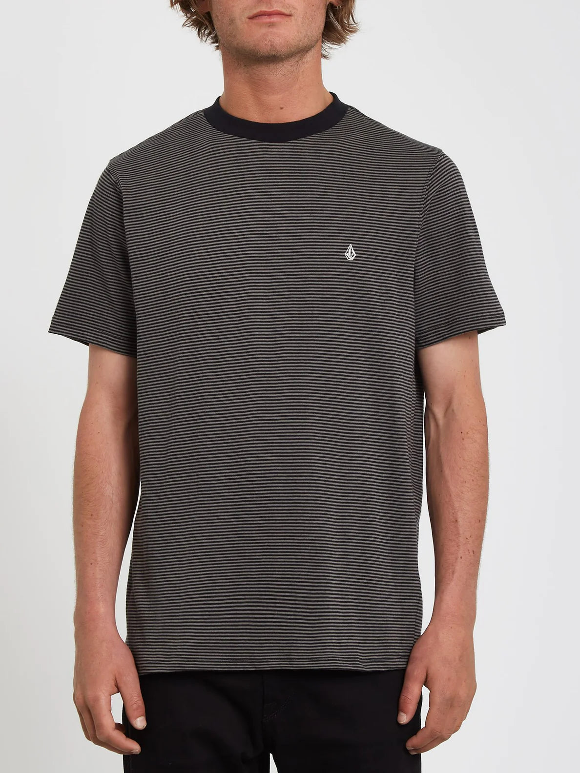 T-shirt Volcom Slated Stripe Crew nera