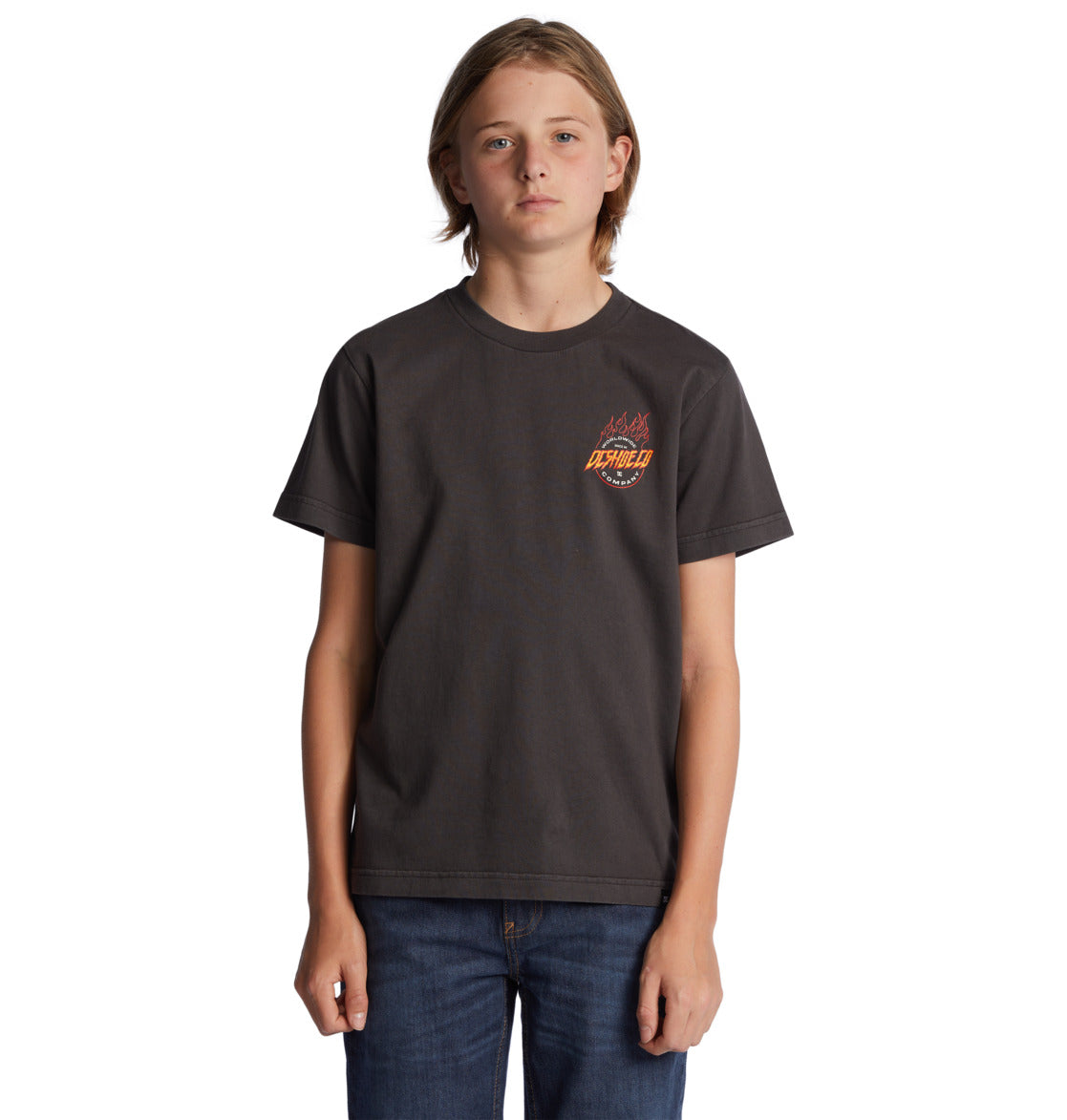 Dc Boy's T-Shirt Fiery Black Enzyme Wash