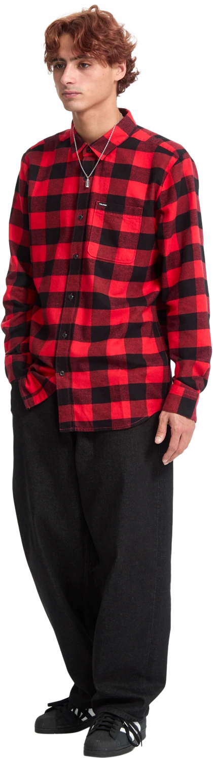Volcom Caden Plaid Shirt camisa manga larga hombre detail 4 | Lifeguard Red