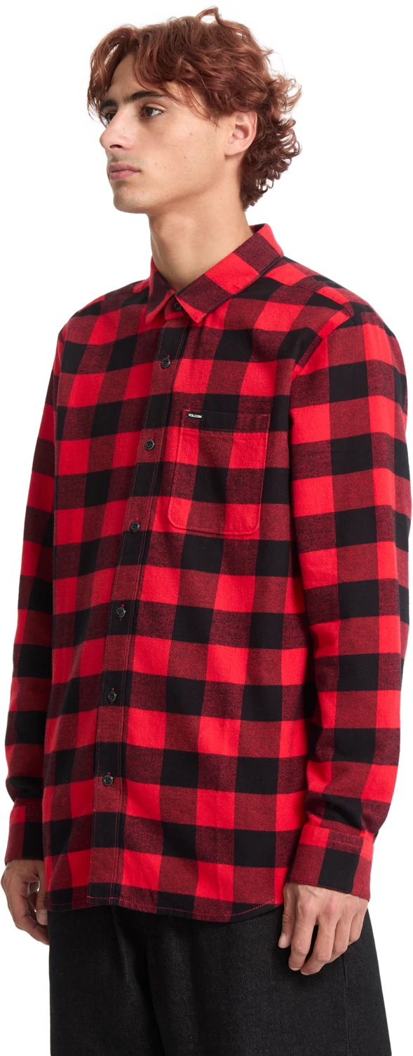 Volcom Caden Plaid Shirt camisa manga larga hombre detail 5 | Lifeguard Red