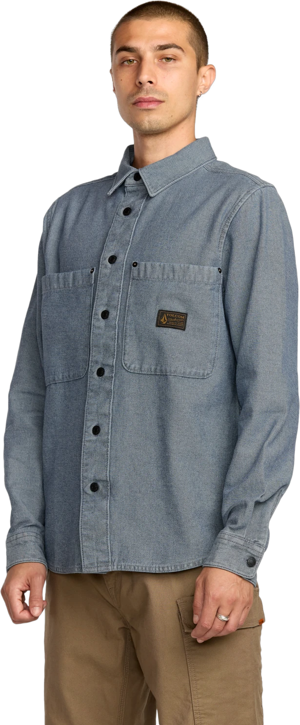 Volcom Levelstone Shirt camisa manga larga hombre detail 2 | Blue Wash