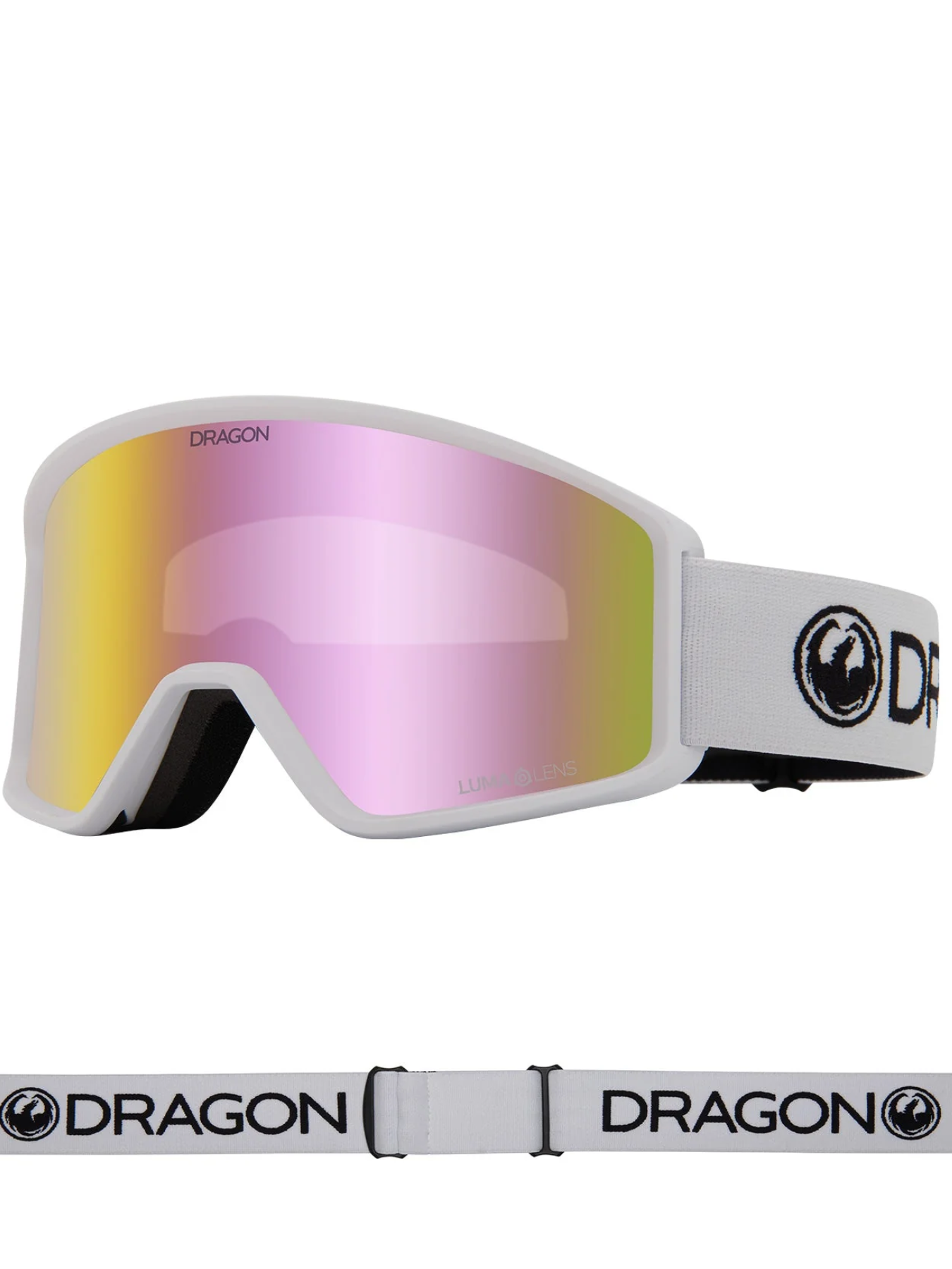 Maschera da neve Dragon DXT OTG - Lente ionizzata rosa Lumalens bianca