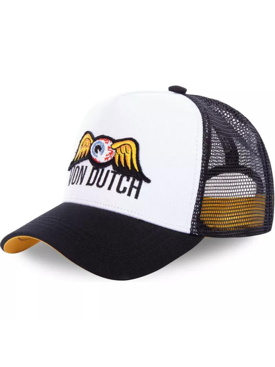 Von Dutch Flying Eye Patch Trucker Cap – Weiß/Schwarz/Gelb