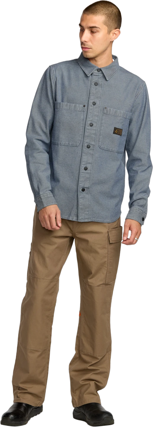 Volcom Levelstone Shirt camisa manga larga hombre detail 4 | Blue Wash