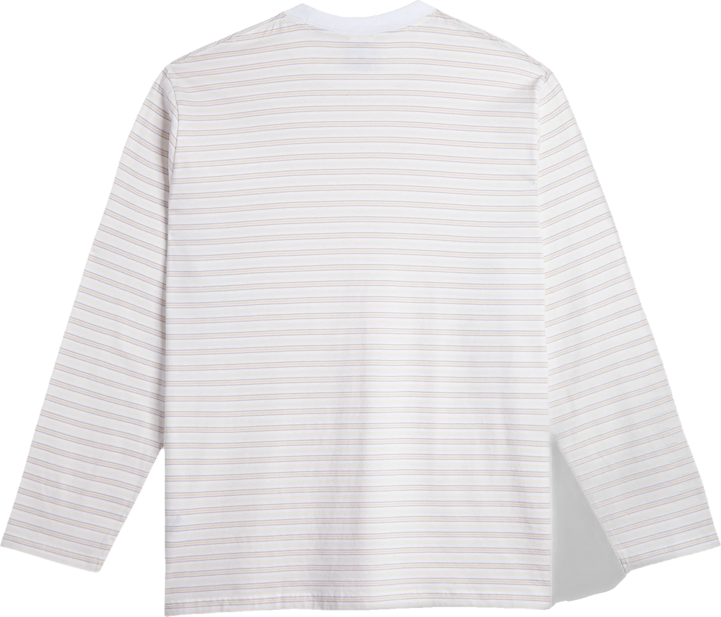 Polar Skate Co. Polar Skate Co. Steve LS Tee | Stripe - White/Taupe camiseta manga larga hombre detail 1 | White/Taupe