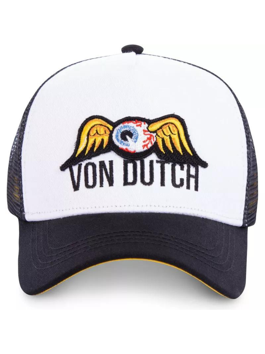 Von Dutch Flying Eye Patch Trucker Cap – Weiß/Schwarz/Gelb