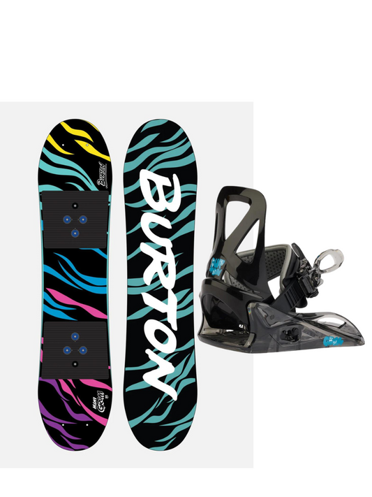 Pack snowboard garçon : Burton Mini Grom Rocker 100 + Fixation Grom (31.5-34)