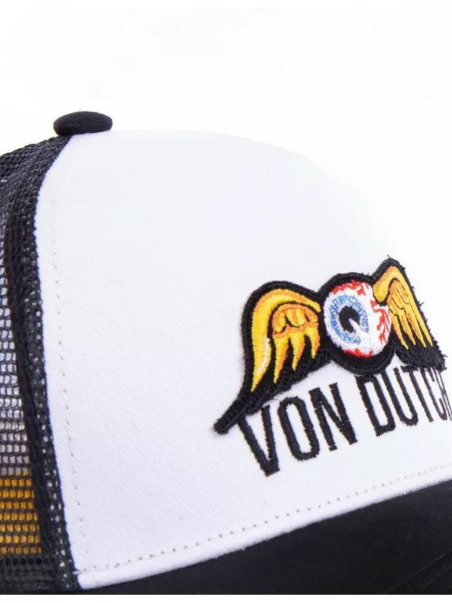 Von Dutch Flying Eye Patch Trucker Cap – Weiß/Schwarz/Gelb