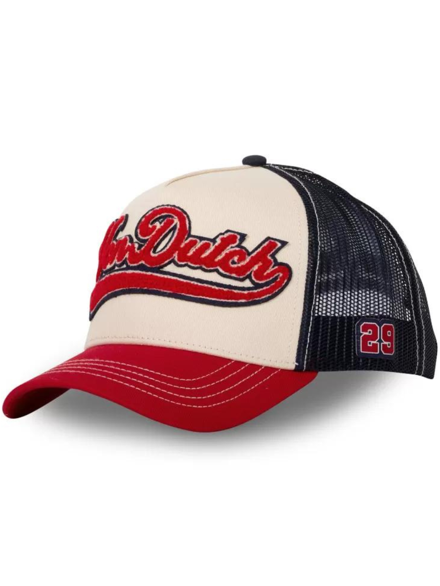 Von Dutch Bas Trucker Cap – Beige, Marineblau und Rot