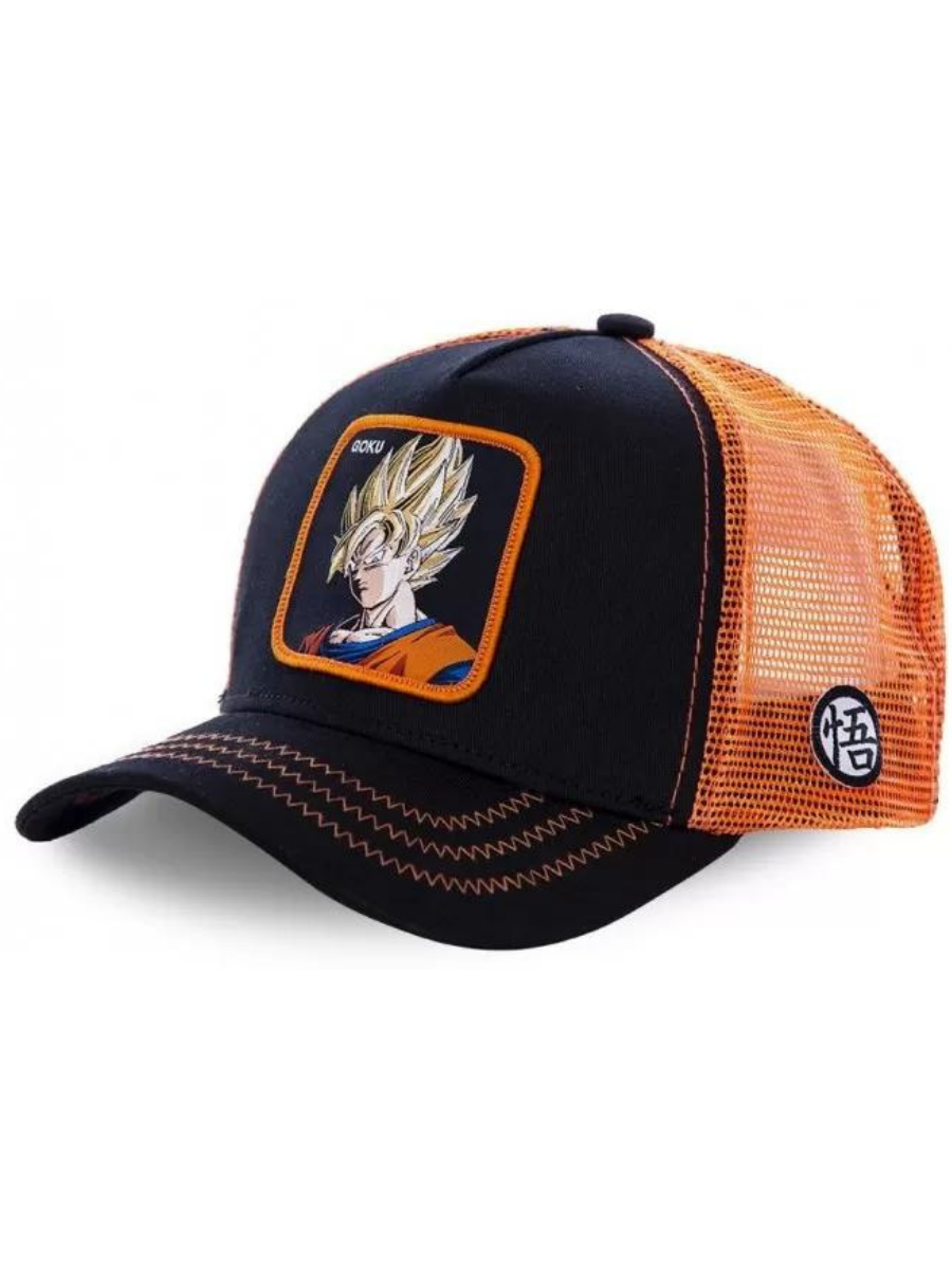 Boné Trucker Capslab x Dragon Ball Z (Goku Saiyen) - Preto/Laranja