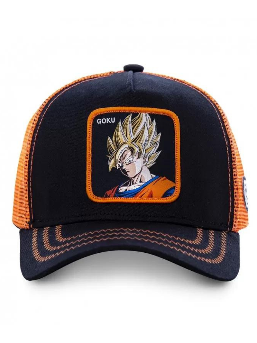 Boné Trucker Capslab x Dragon Ball Z (Goku Saiyen) - Preto/Laranja