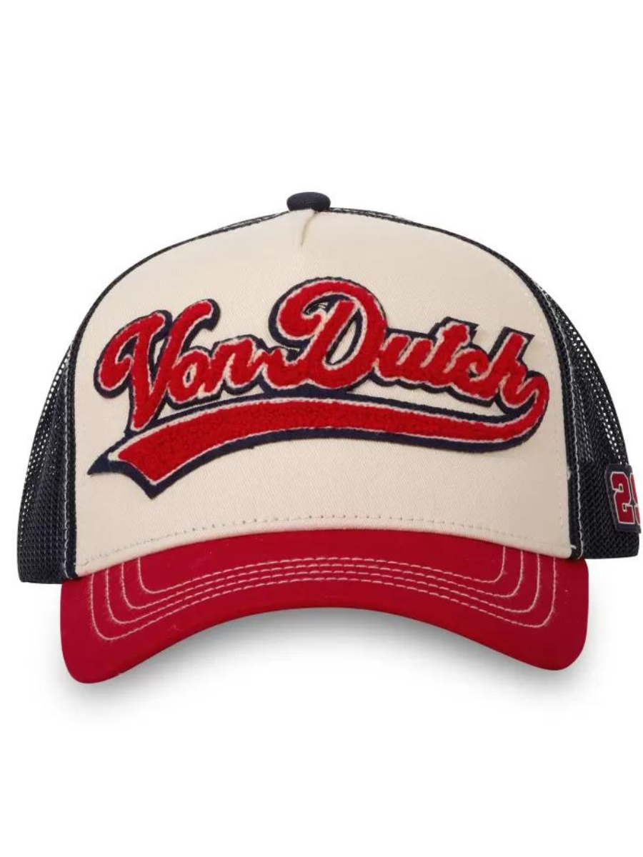 Von Dutch Bas Trucker Cap - Beige, Navy Blue and Red