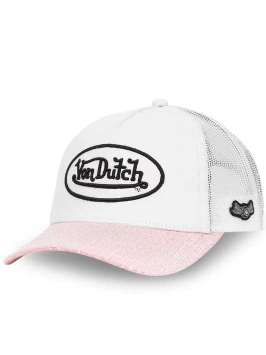 Von Dutch Shiny Trucker Cap – Weiß und Pink