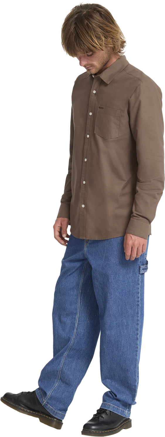 Volcom Veeco Oxford Shirt camisa manga larga hombre detail 3 | Brown Stone