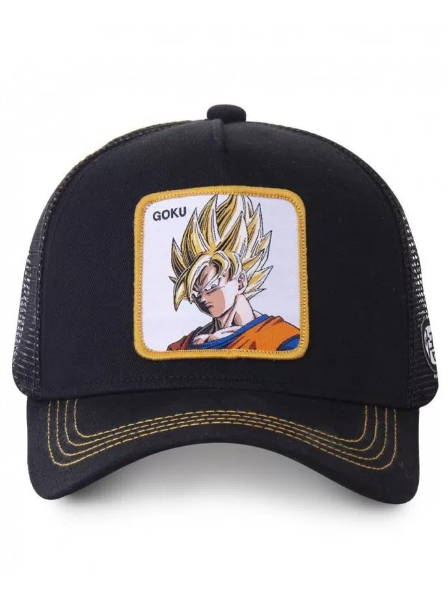 Cappellino da camionista Capslab x Dragon Ball Z (Goku Saiyen) - Nero