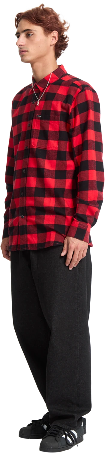 Volcom Caden Plaid Shirt camisa manga larga hombre detail 6 | Lifeguard Red