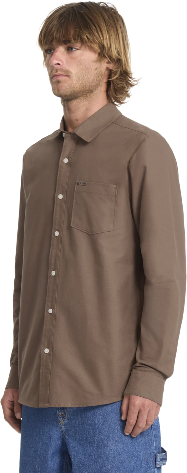Volcom Veeco Oxford Shirt camisa manga larga hombre detail 5 | Brown Stone
