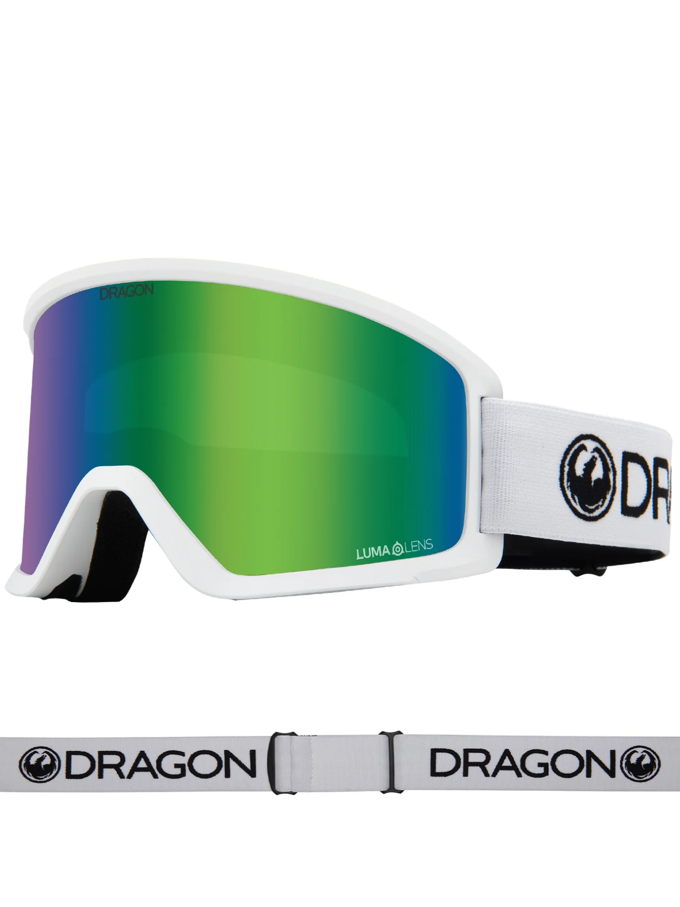 Maschera da neve Dragon DX3 OTG - Lente ionizzata verde Lumalens bianca