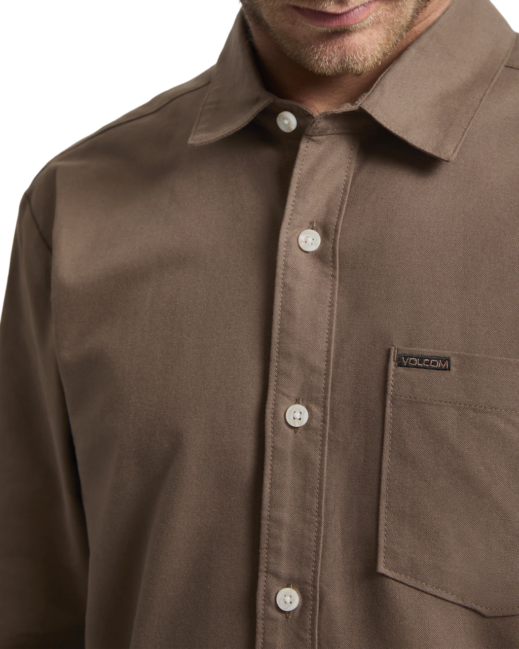 Volcom Veeco Oxford Shirt camisa manga larga hombre detail 2 | Brown Stone