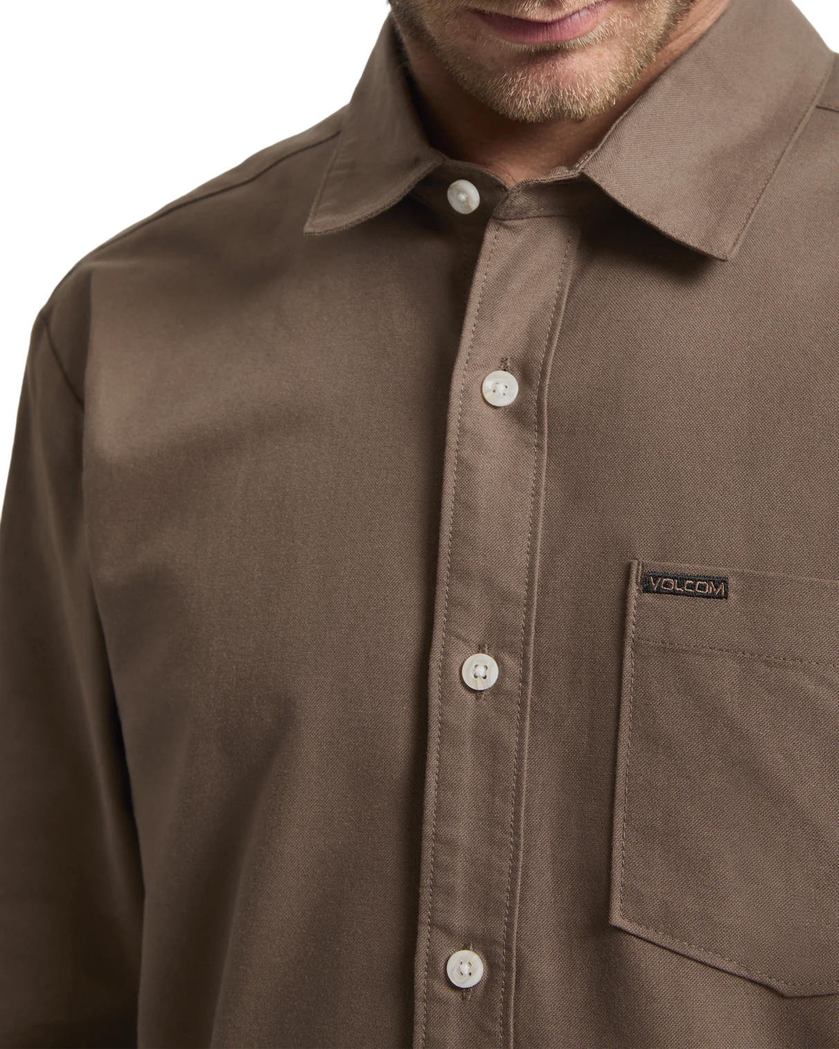Volcom Veeco Oxford Shirt camisa manga larga hombre detail 2 | Brown Stone
