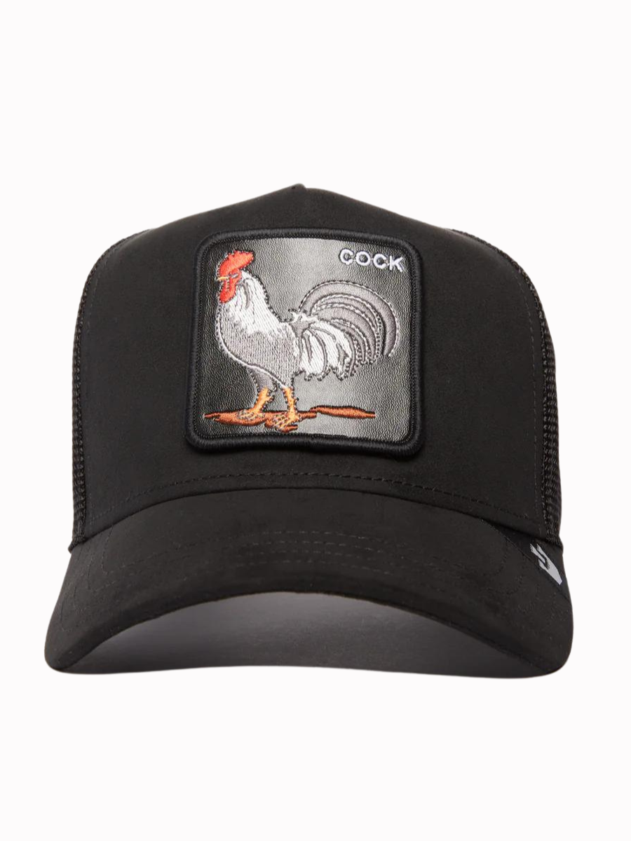 Cappellino trucker The Rooster in pelle scamosciata di Goorin Bros (gallo) - nero