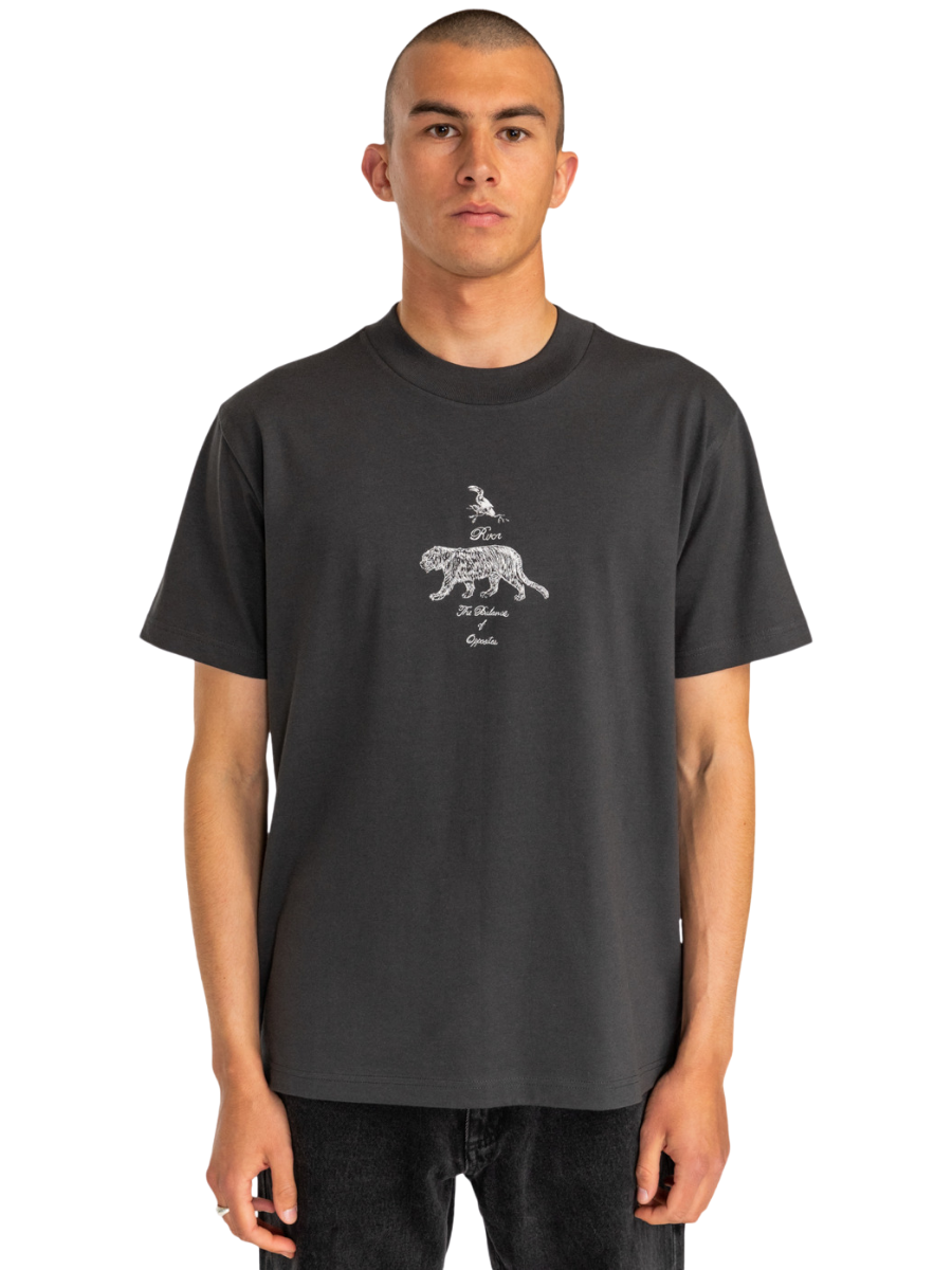 RVCA T-Shirt im Tiger-Stil – verwaschenes Schwarz