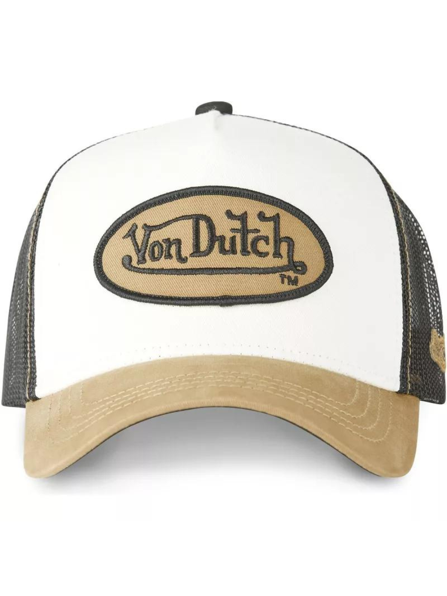 Von Dutch Oval Patch Trucker Cap - Black/White/Beige