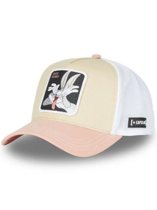 Gorra Trucker Capslab x Looney Tunes Bugs Bunny - Beige/Coral/White