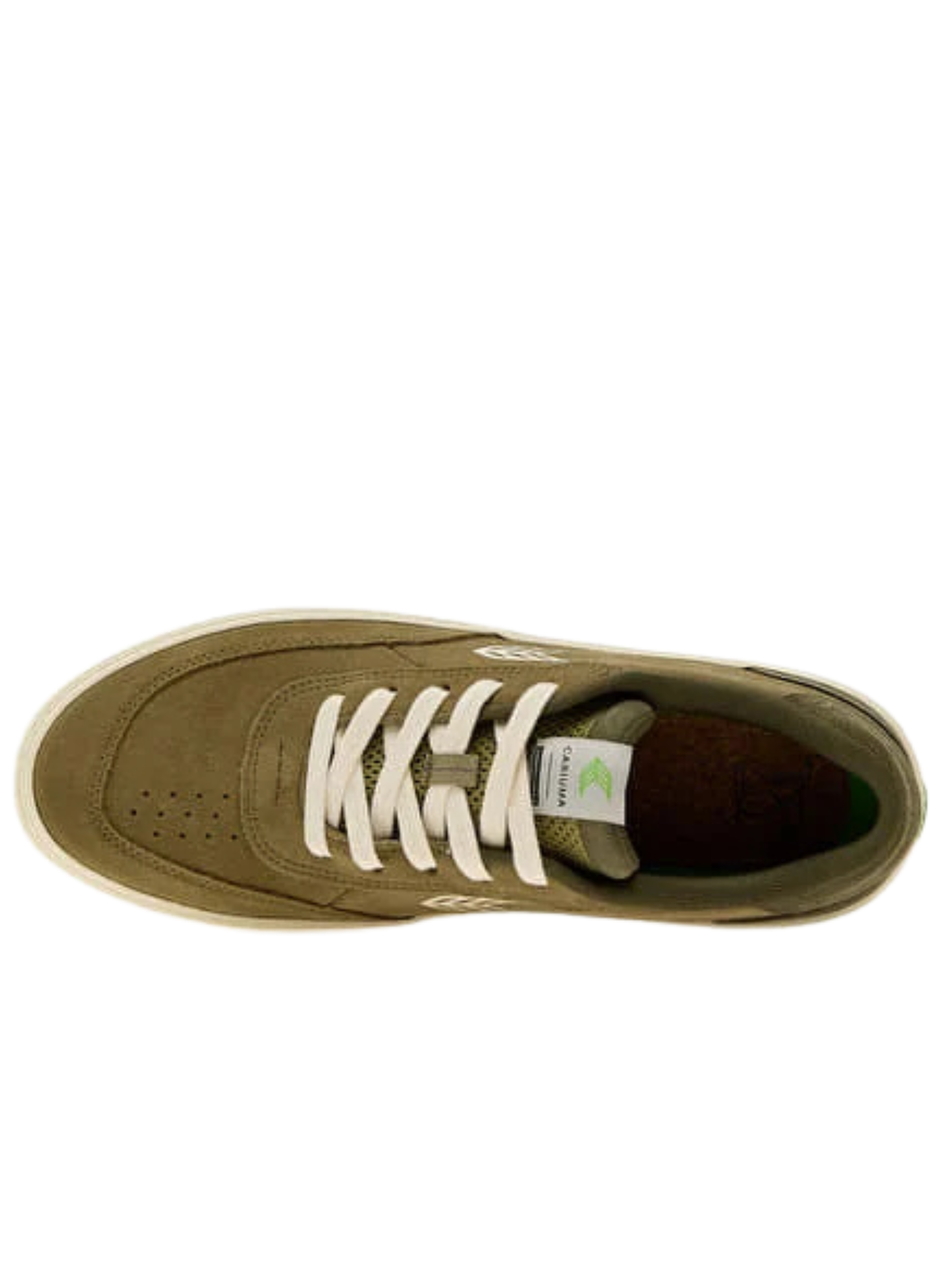 Cariuma Luan Pro Schuhe | Olivgrünes Wildleder, elfenbeinfarbenes Logo, gebranntes Olivgrün