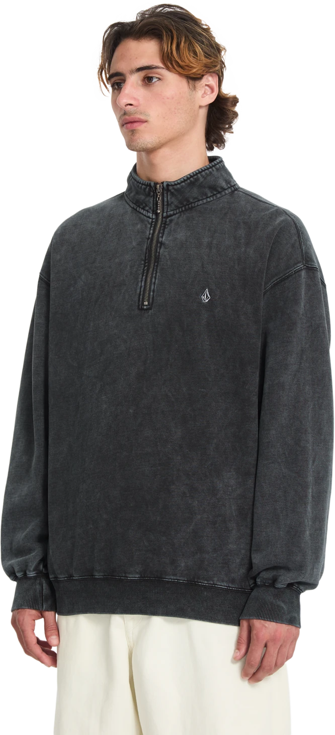 Volcom SINGLE STONE QUARTER ZIP sudadera con cremallera hombre detail 2 | Light Acid Black