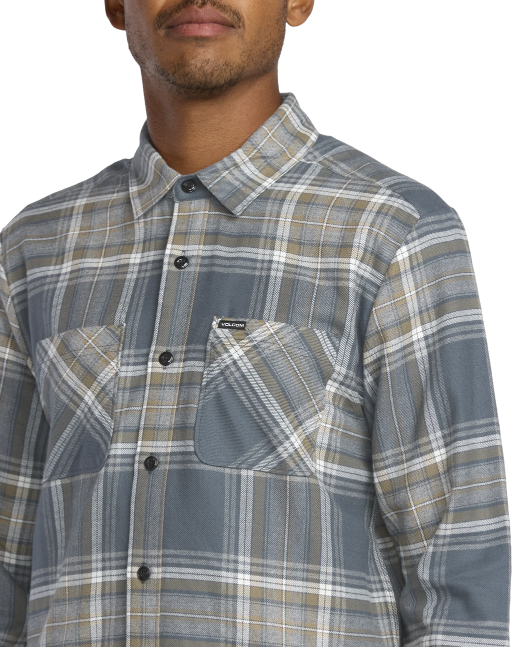 Volcom Netastone Flannel Shirt camisa manga larga hombre detail 3 | Dark Slate