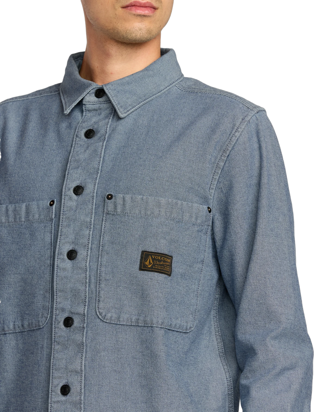 Volcom Levelstone Shirt camisa manga larga hombre detail 3 | Blue Wash