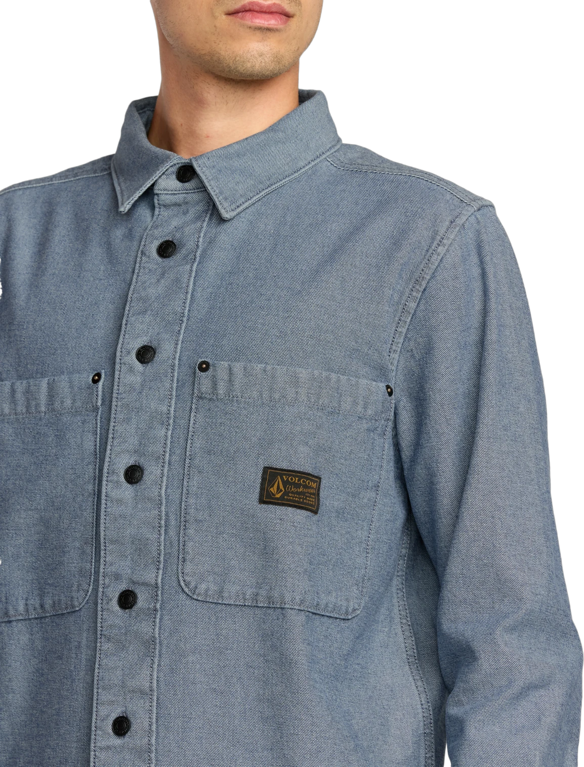 Volcom Levelstone Shirt camisa manga larga hombre detail 3 | Blue Wash