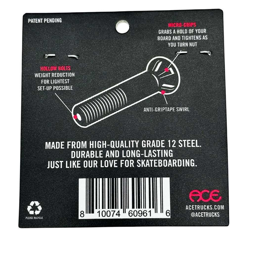 Ace Ace Hollow Bolts w/ Grippers Allen tornillos de skate detail 1 | Silver