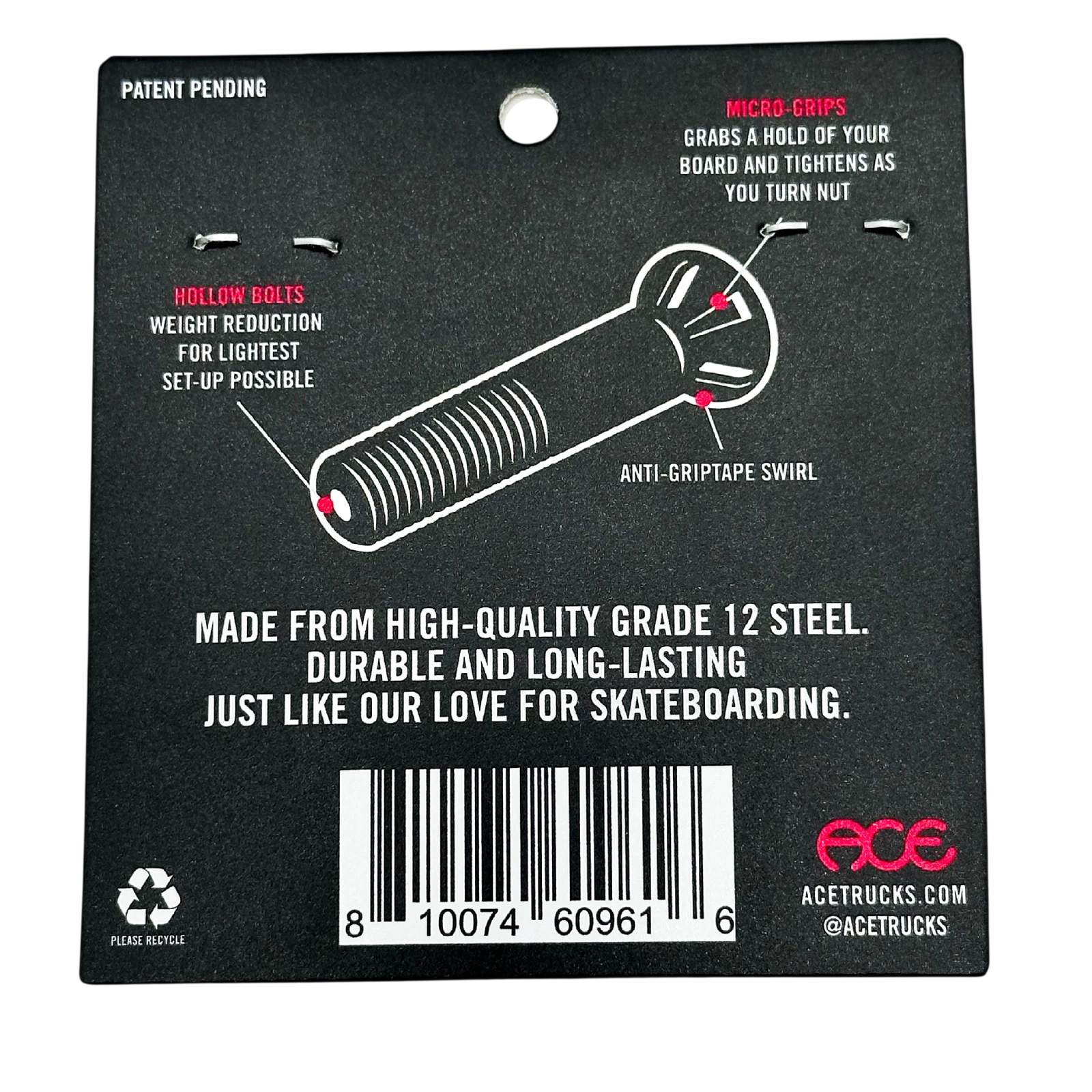 Ace Ace Hollow Bolts w/ Grippers Allen tornillos de skate detail 1 | Silver