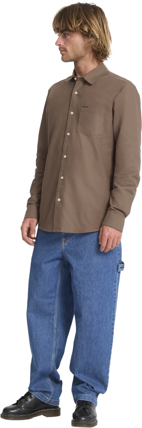 Volcom Veeco Oxford Shirt camisa manga larga hombre detail 6 | Brown Stone