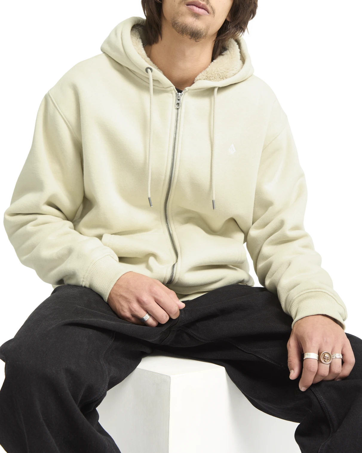 Volcom Single Stone sudadera con capucha hombre detail 5 | Light Beige