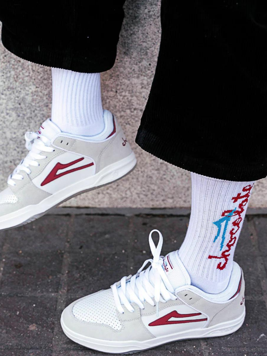 Lakai Telford Low Skate Shoe - White / Red Suede