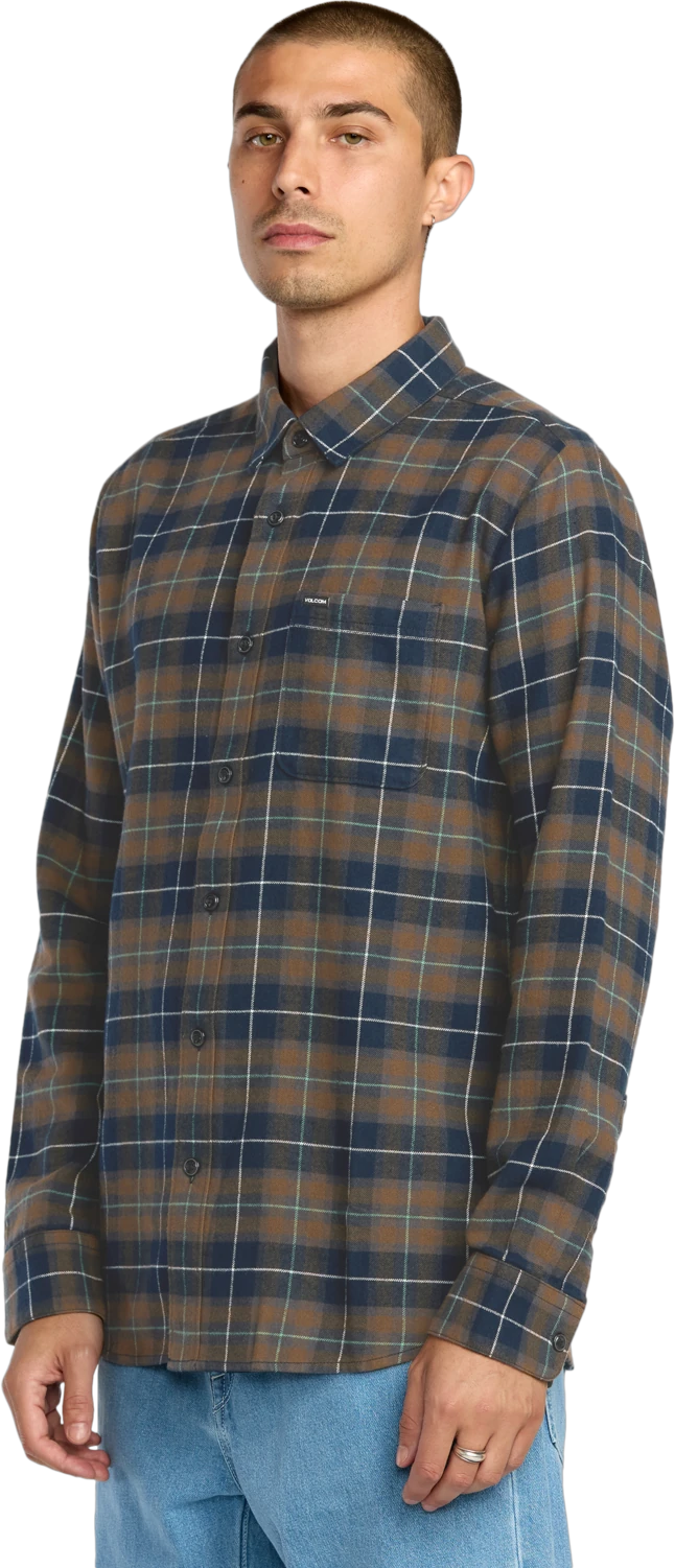 Volcom Caden Plaid Shirt camisa manga larga hombre detail 2 | Navy