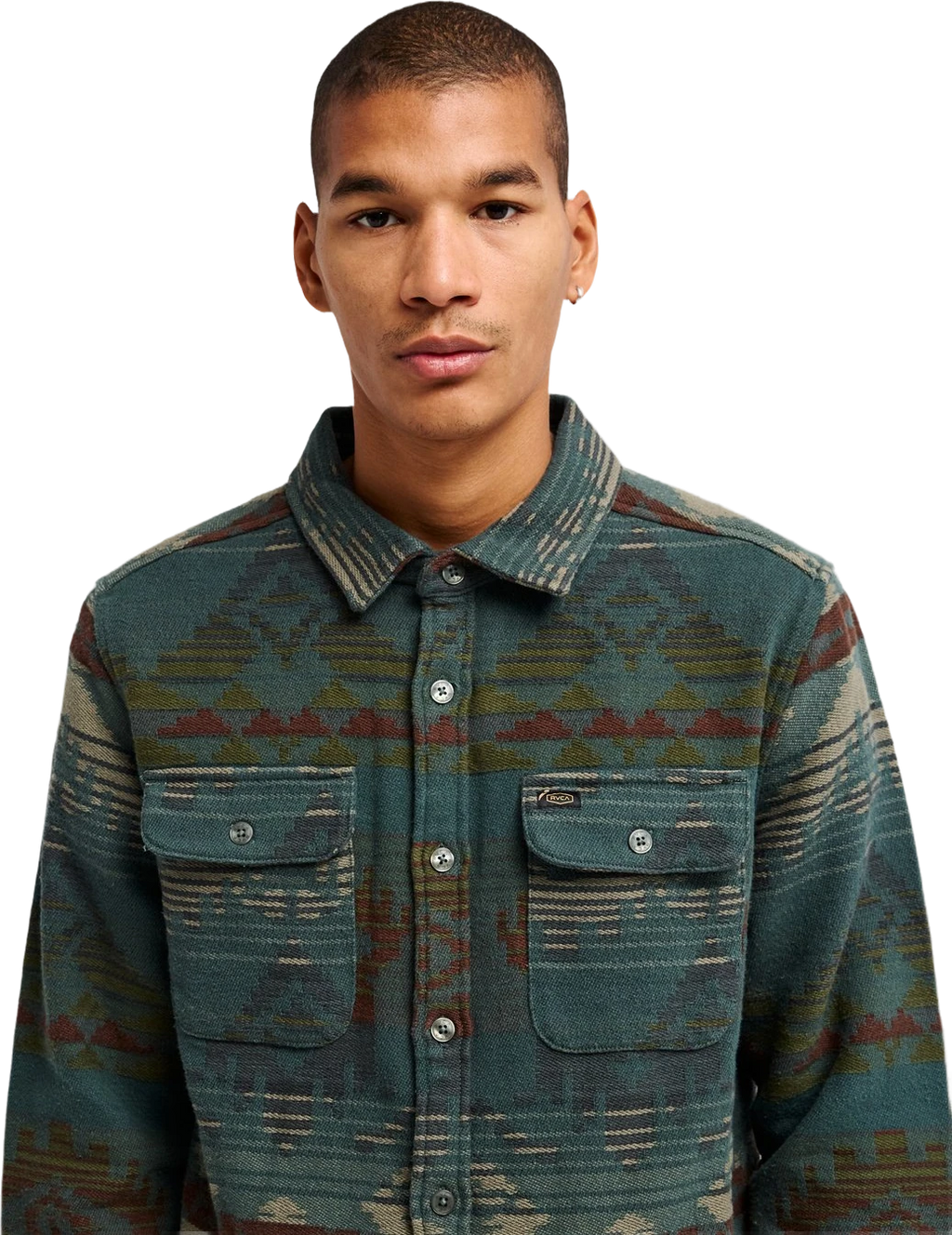 Rvca Dayshift Blanket Flannel Camisa de manga larga Verde Hombre camisas hombre detail 4 | Verde