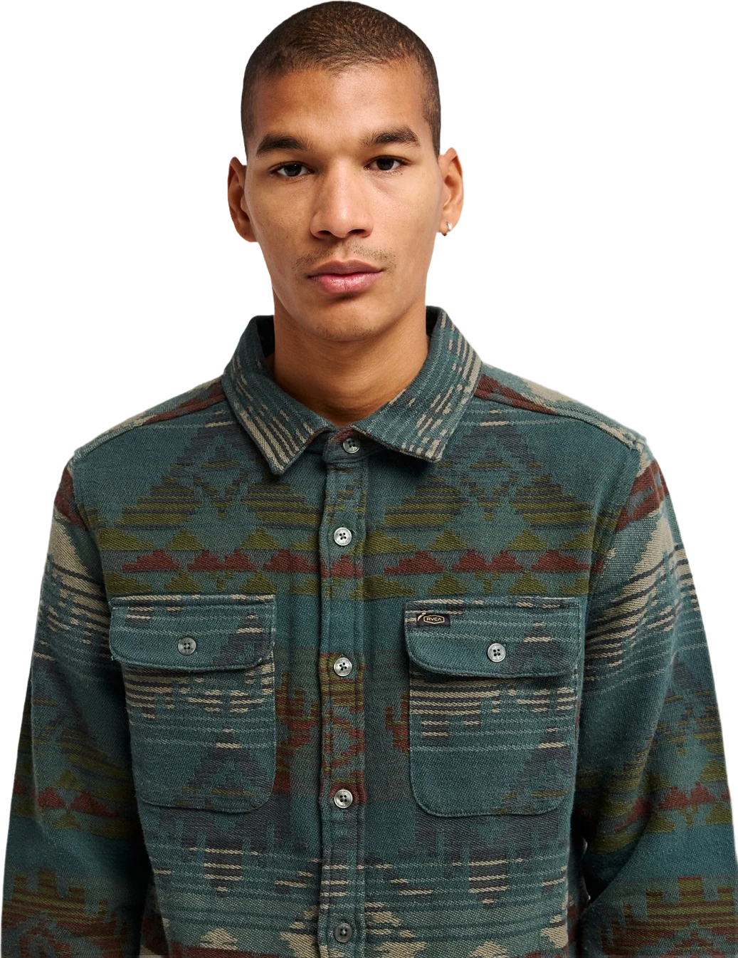 Rvca Dayshift Blanket Flannel Camisa de manga larga Verde Hombre camisas hombre detail 4 | Verde