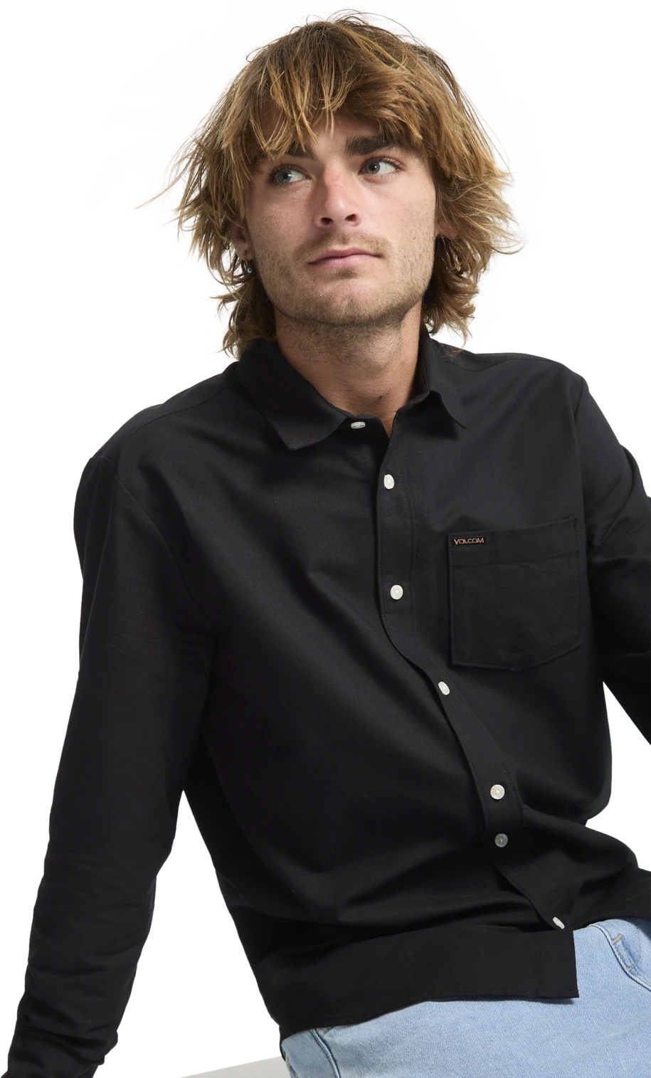 Volcom Veeco Oxford Shirt camisa manga larga hombre detail 3 | Black