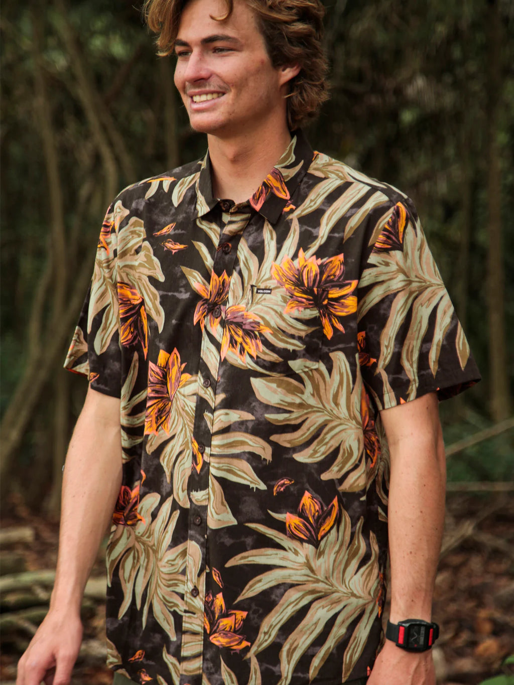 Volcom Marble Floral Shirt – Rinsed Black